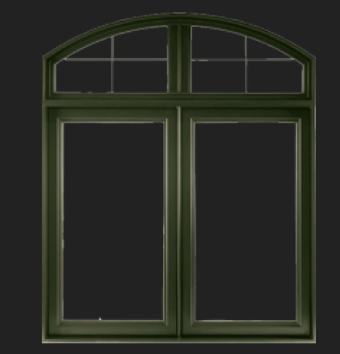 Fenêtres en PVC à auvents vertes avec fenêtre décorative en demi-rond